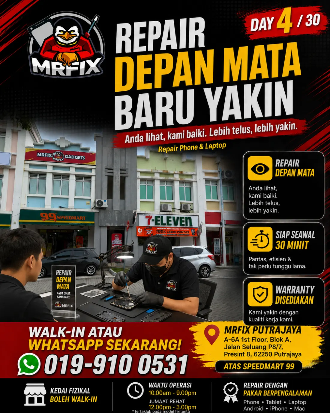 Phone repair performed transparently for customers near Cyberjaya