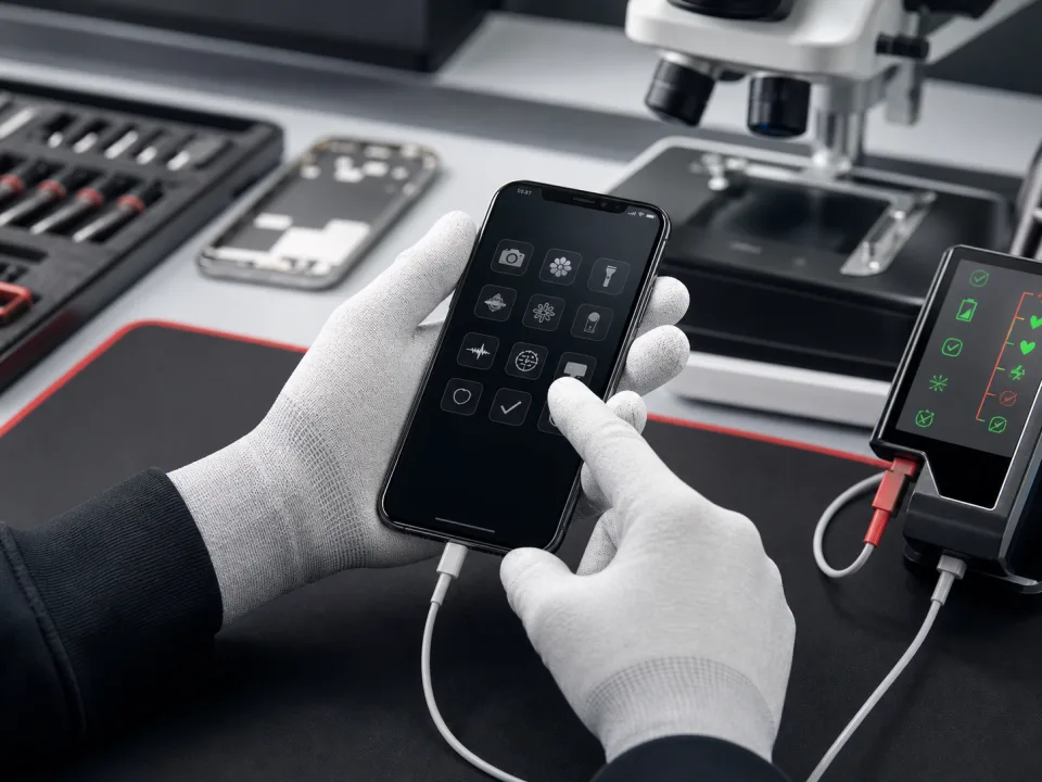 Ujian akhir fungsi telefon selepas repair di MRFIX