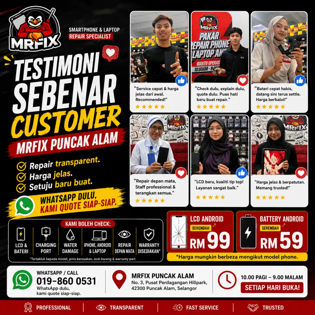 Testimoni pelanggan servis repair phone MRFIX Puncak Alam