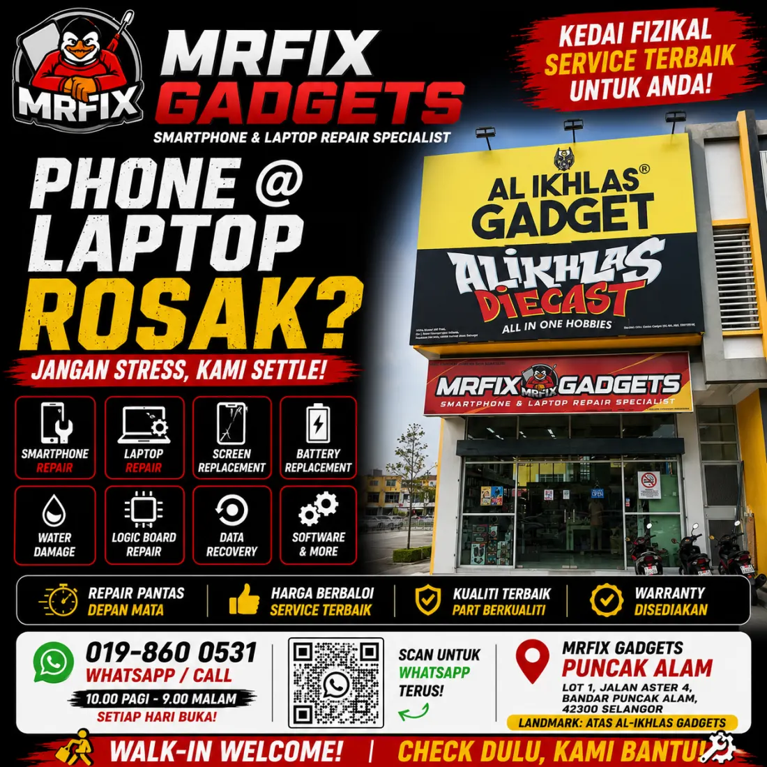 Phone and laptop repair services at MRFIX Puncak Alam