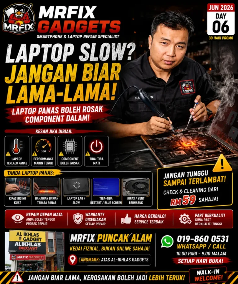 Repair Laptop Puncak Alam: Skrin, Bateri, Hinge dan SSD
