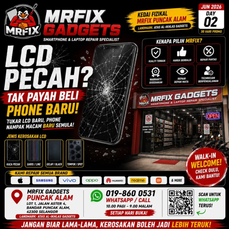 Tukar LCD Phone Puncak Alam: Skrin Pecah, Bergaris dan Touch Rosak