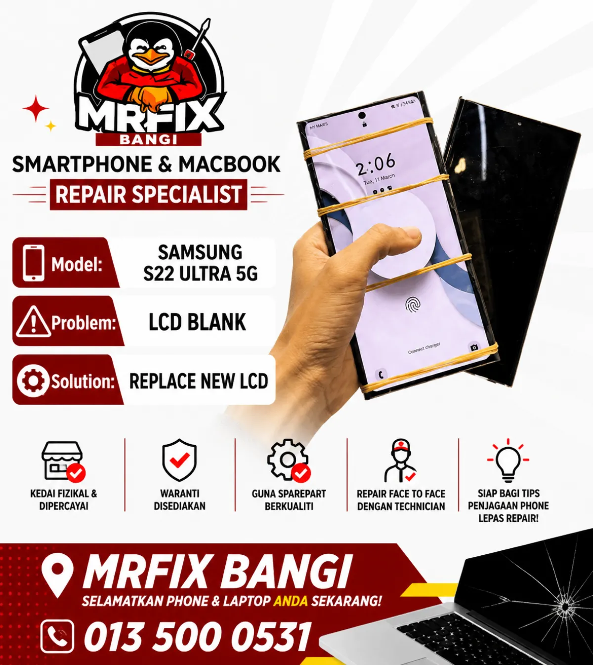 Repair skrin Samsung S22 Ultra di Bangi