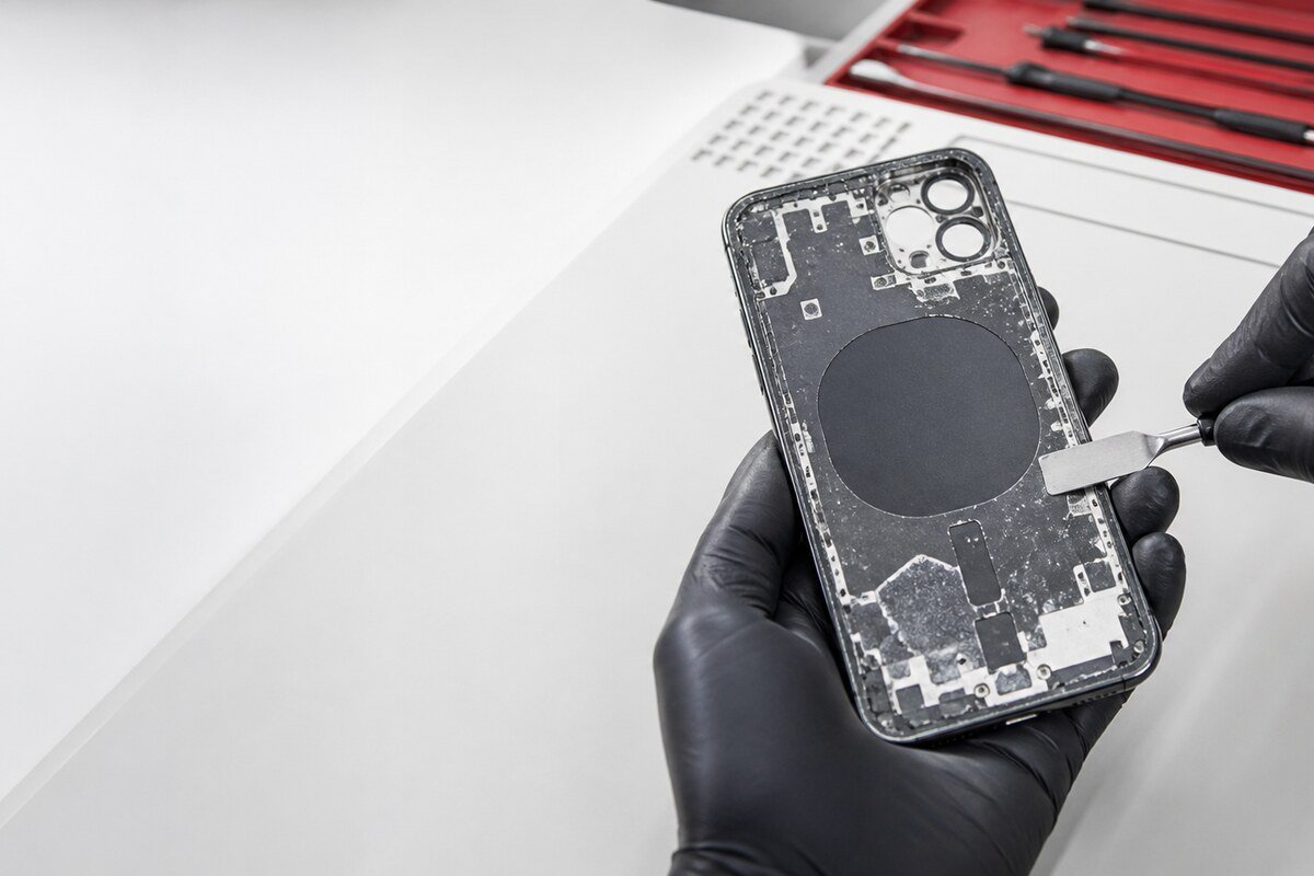 Teknik selamat memegang telefon dengan panel belakang rosak