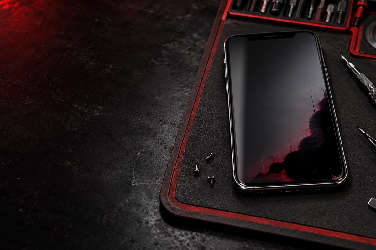 Skrin telefon bertompok hitam selepas jatuh